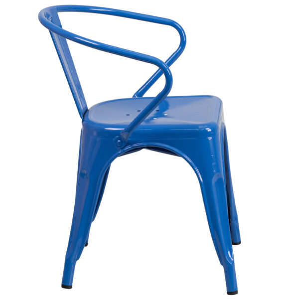 Lowest Price Blue Metal Indoor-Outdoor Chair with Arms