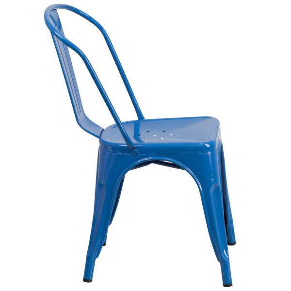 Lowest Price Blue Metal Indoor-Outdoor Stackable Chair