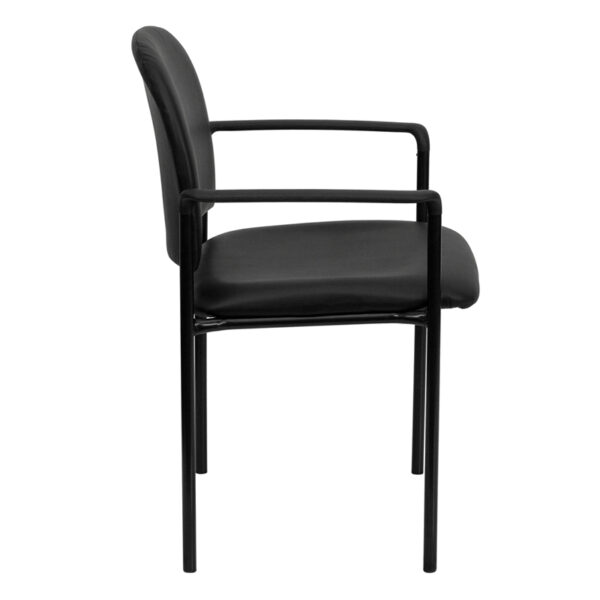 Lowest Price Comfort Black Vinyl Stackable Steel Side Reception Chair with Arms
