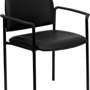 Wholesale Comfort Black Vinyl Stackable Steel Side Reception Chair with Arms