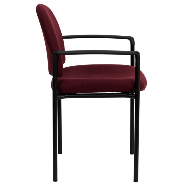 Lowest Price Comfort Burgundy Fabric Stackable Steel Side Reception Chair with Arms