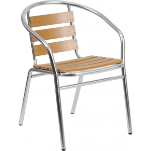 Wholesale Commercial Aluminum Indoor-Outdoor Restaurant Stack Chair with Triple Slat Faux Teak Back