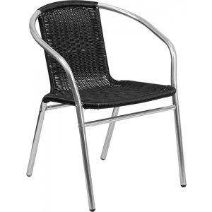 Wholesale Commercial Aluminum and Black Rattan Indoor-Outdoor Restaurant Stack Chair