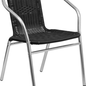 Wholesale Commercial Aluminum and Black Rattan Indoor-Outdoor Restaurant Stack Chair