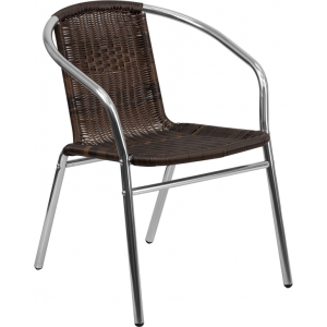 Wholesale Commercial Aluminum and Dark Brown Rattan Indoor-Outdoor Restaurant Stack Chair