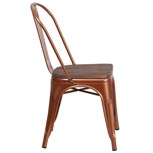 Lowest Price Copper Metal Stackable Chair with Wood Seat