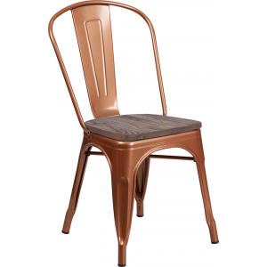 Wholesale Copper Metal Stackable Chair with Wood Seat