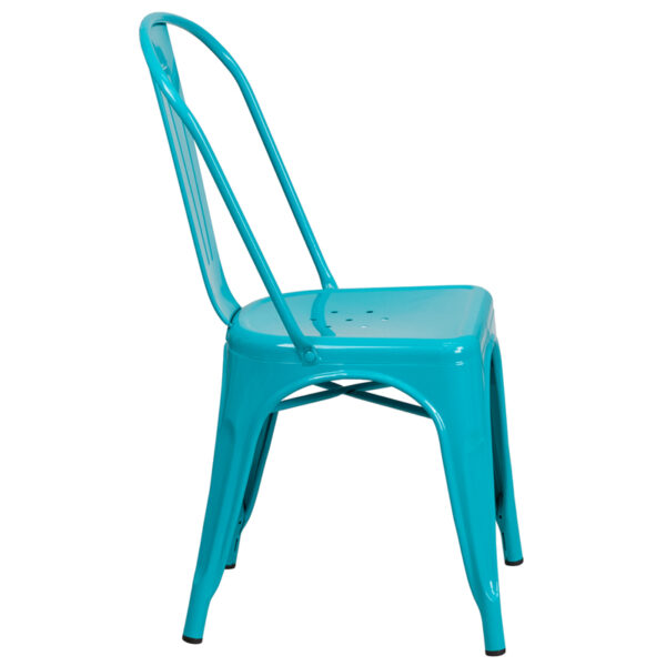 Lowest Price Crystal Teal-Blue Metal Indoor-Outdoor Stackable Chair