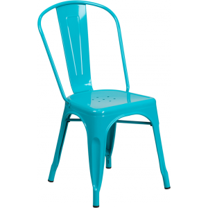 Wholesale Crystal Teal-Blue Metal Indoor-Outdoor Stackable Chair