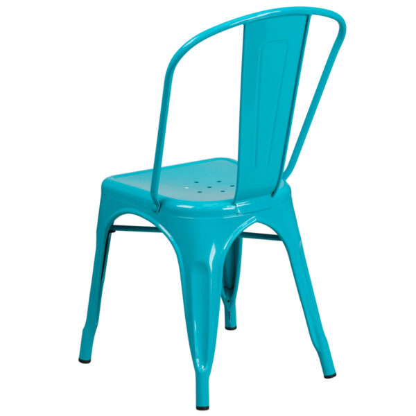 Stackable Bistro Style Chair Crystal Teal-Blue Metal Chair