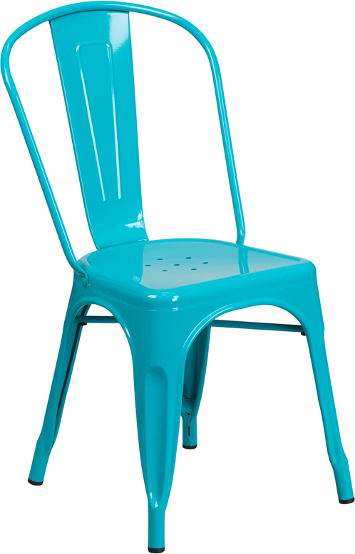 Wholesale Crystal Teal-Blue Metal Indoor-Outdoor Stackable Chair