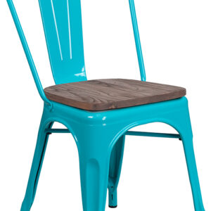 Wholesale Crystal Teal-Blue Metal Stackable Chair with Wood Seat