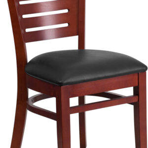 Wholesale Darby Series Slat Back Mahogany Wood Restaurant Chair - Black Vinyl Seat