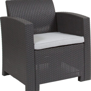 Wholesale Dark Gray Faux Rattan Chair with All-Weather Light Gray Cushion