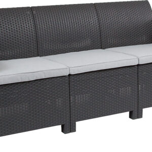 Wholesale Dark Gray Faux Rattan Sofa with All-Weather Light Gray Cushions