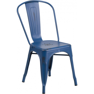 Wholesale Distressed Antique Blue Metal Indoor-Outdoor Stackable Chair
