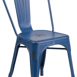 Wholesale Distressed Antique Blue Metal Indoor-Outdoor Stackable Chair