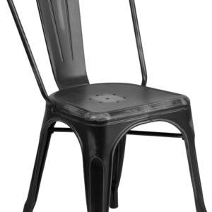 Wholesale Distressed Black Metal Indoor-Outdoor Stackable Chair