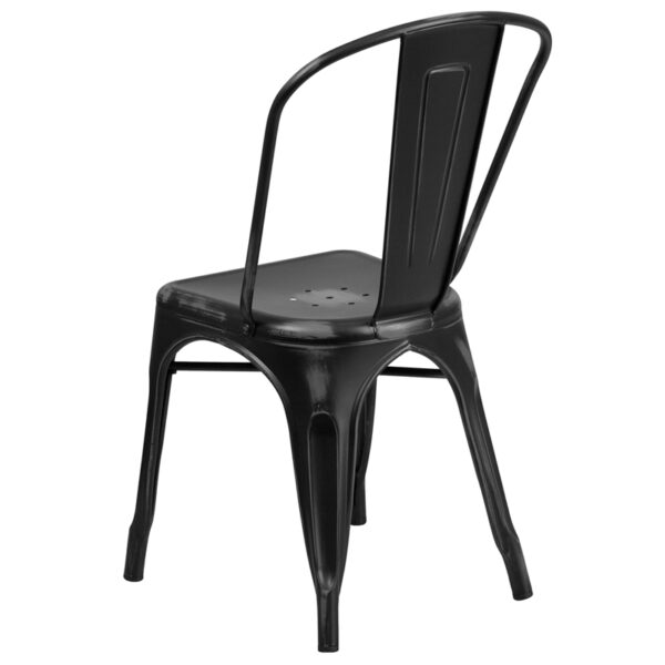 Stackable Bistro Style Chair Distressed Black Metal Chair