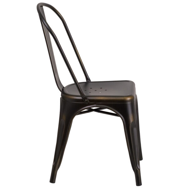 Lowest Price Distressed Copper Metal Indoor-Outdoor Stackable Chair
