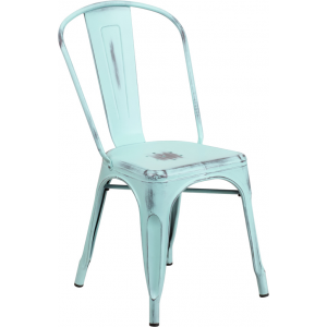 Wholesale Distressed Green-Blue Metal Indoor-Outdoor Stackable Chair
