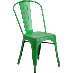 Wholesale Distressed Green Metal Indoor-Outdoor Stackable Chair
