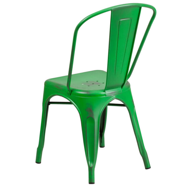 Stackable Bistro Style Chair Distressed Green Metal Chair