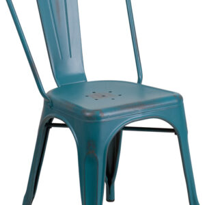 Wholesale Distressed Kelly Blue-Teal Metal Indoor-Outdoor Stackable Chair