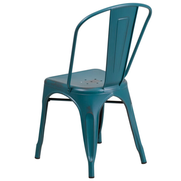 Stackable Bistro Style Chair Distressed Blue-TL Metal Chair