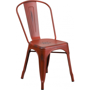 Wholesale Distressed Kelly Red Metal Indoor-Outdoor Stackable Chair