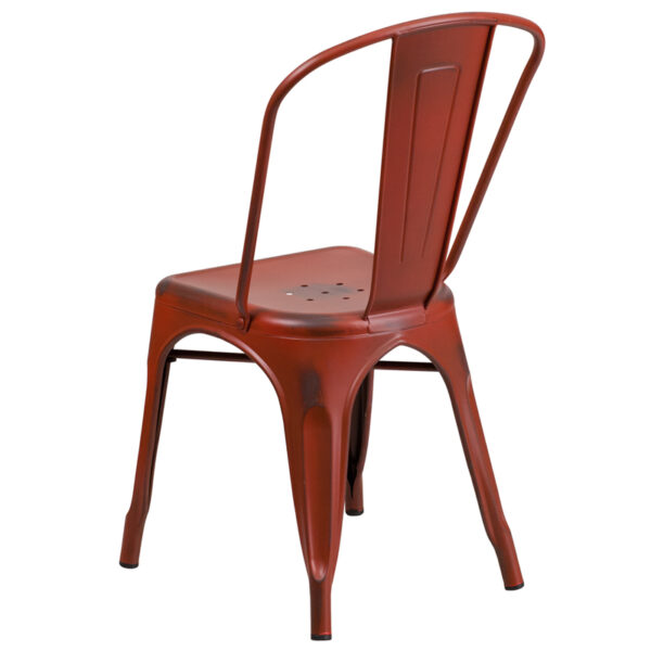 Stackable Bistro Style Chair Distressed Red Metal Chair