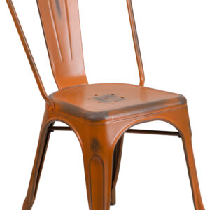 Wholesale Distressed Orange Metal Indoor-Outdoor Stackable Chair