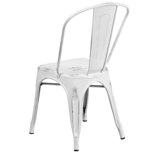 Stackable Bistro Style Chair Distressed White Metal Chair