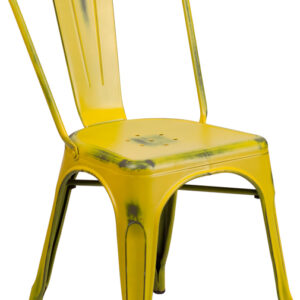 Wholesale Distressed Yellow Metal Indoor-Outdoor Stackable Chair