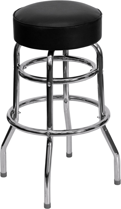 Wholesale Double Ring Chrome Barstool with Black Seat