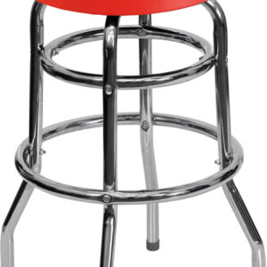 Wholesale Double Ring Chrome Barstool with Red Seat