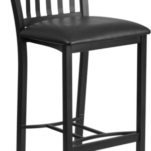 Wholesale Eclipse Series Vertical Back Black Metal and Cherry Wood Restaurant Barstool with Black Vinyl Seat
