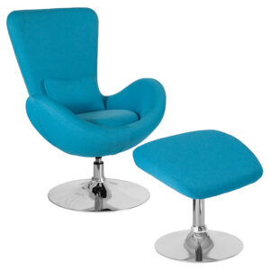 Wholesale Egg Series Aqua Fabric Side Reception Chair with Ottoman