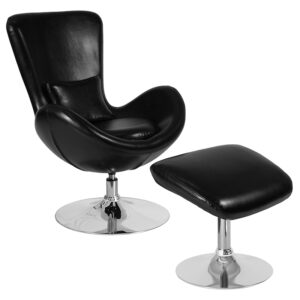 Wholesale Egg Series Black Leather Side Reception Chair with Ottoman