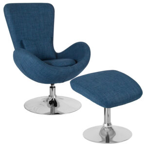 Wholesale Egg Series Blue Fabric Side Reception Chair with Ottoman