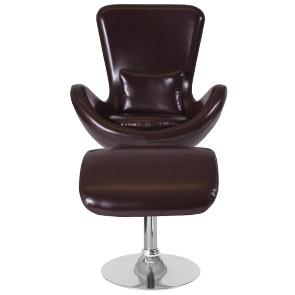 Chair and Ottoman Set Brown Leather Reception Chair