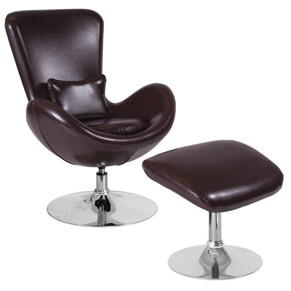 Wholesale Egg Series Brown Leather Side Reception Chair with Ottoman
