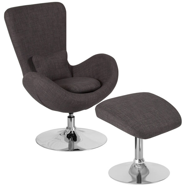 Wholesale Egg Series Dark Gray Fabric Side Reception Chair with Ottoman