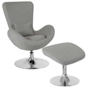 Wholesale Egg Series Light Gray Fabric Side Reception Chair with Ottoman