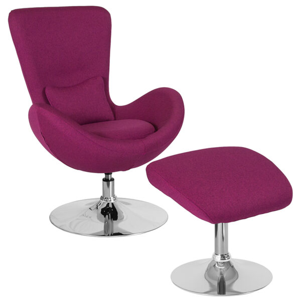 Wholesale Egg Series Magenta Fabric Side Reception Chair with Ottoman