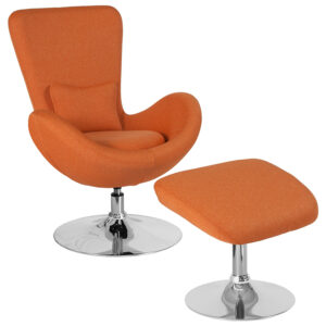 Wholesale Egg Series Orange Fabric Side Reception Chair with Ottoman