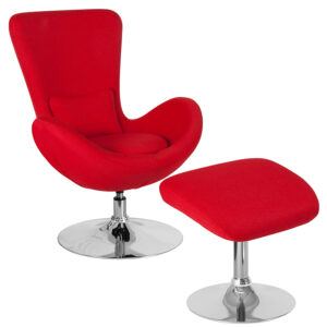 Wholesale Egg Series Red Fabric Side Reception Chair with Ottoman