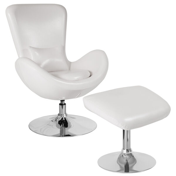Wholesale Egg Series White Leather Side Reception Chair with Ottoman