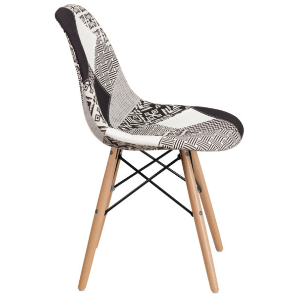 Lowest Price Elon Series Turin Patchwork Fabric Chair with Wooden Legs