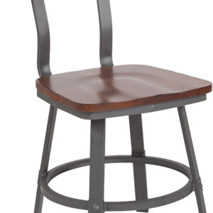 Wholesale Flint Series Rustic Walnut Restaurant Chair with Wood Seat & Back and Gray Powder Coat Frame